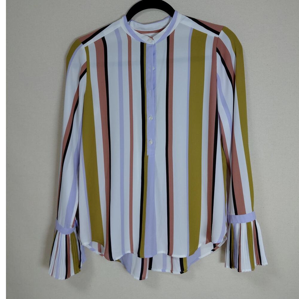 ANN TAYLOR PETITE Striped Blouse Long Sleeve Collared Women Size XSP